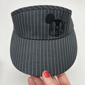 Disney Parks Mickey Mouse Black Pinstripe Visor Adult Embroidered Adjustable Hat